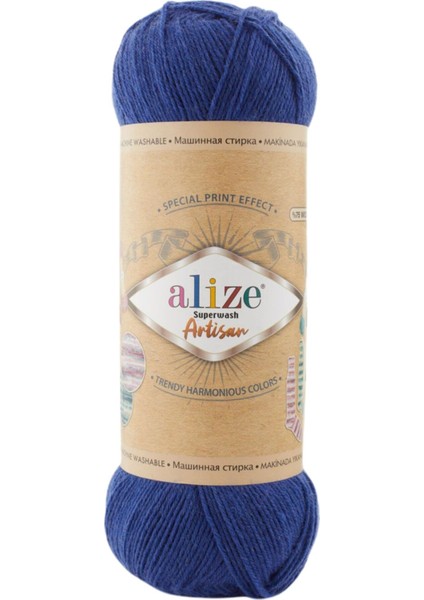 Alize Superwash Artisan %75 Yünlü El Örgü Ipi Tek Yumak Renk Kodu : 797 Gece Mavisi