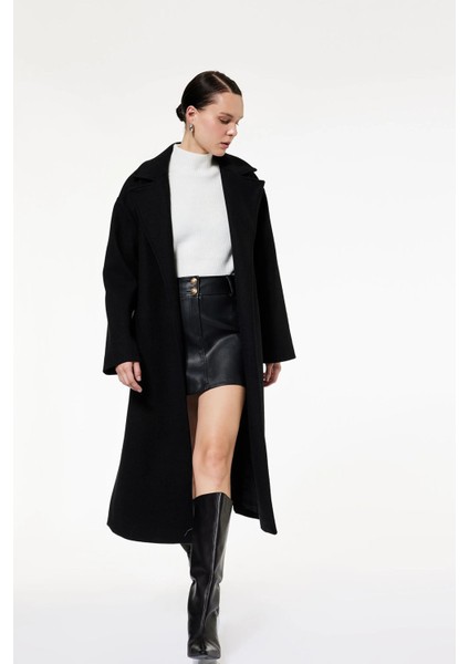 Kadın Uzun Kollu Kruvaze Kemerli Uzun Kaşe Kaban 6WAK00115EW