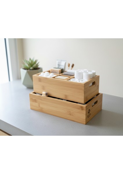 Çok Amaçlı Iki Adet Bambu Organizer Kasa Seti
