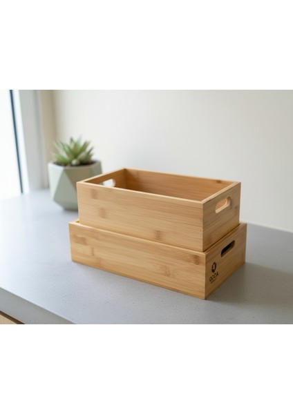 Çok Amaçlı Iki Adet Bambu Organizer Kasa Seti