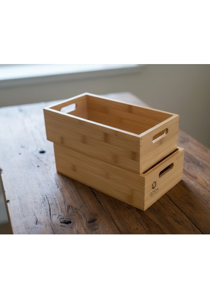 Çok Amaçlı Iki Adet Bambu Organizer Kasa Seti