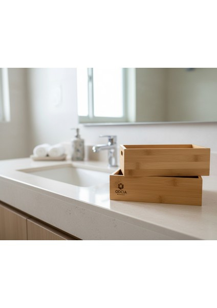 Çok Amaçlı Iki Adet Bambu Organizer Kasa Seti