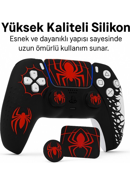 Ps5 Dualsense Joystick Koruyucu Silikon Kılıf + 2 Analog Başlık + 2 Sticker – Yüksek Kaliteli, Spider 2 Desenli fiyatları