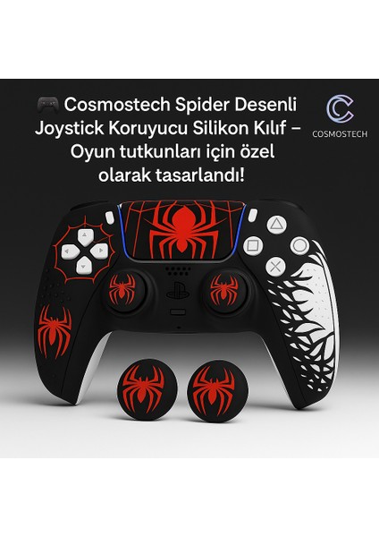 Ps5 Dualsense Joystick Koruyucu Silikon Kılıf + 2 Analog Başlık + 2 Sticker – Yüksek Kaliteli, Spider 2 Desenli modelleri