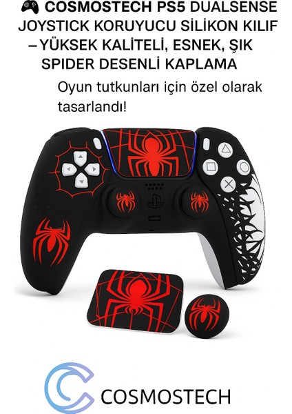Ps5 Dualsense Joystick Koruyucu Silikon Kılıf + 2 Analog Başlık + 2 Sticker – Yüksek Kaliteli, Spider 2 Desenli fırsatları