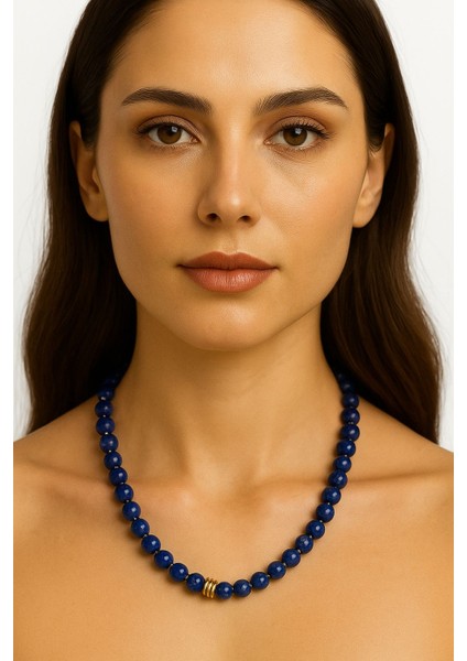 Altın Kaplama Ara Detaylı Doğal Yeşim Taşı Kolye