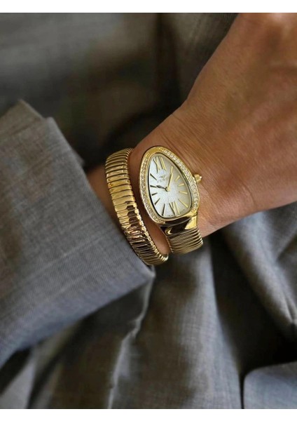 FL40154A-B Quartz Yılan Tasarım Altın Rengi 25 mm Kadın Kol Saati