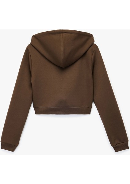 Kadın Pamuklu Cepli Uzun Kollu Fermuarlı Kapüşonlu Crop Sweatshirt 6WAK10025EK indirimleri