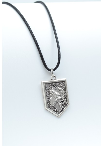 Anime Attack On Titan Sina Gümüş Kaplama Deri İp Kolye