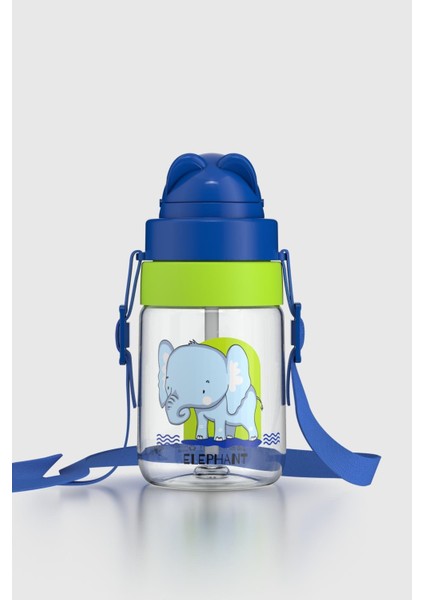 Taffy Desenli 330 ml Askılı Pipetli Tritan Bebek Suluk 222056 Mavi