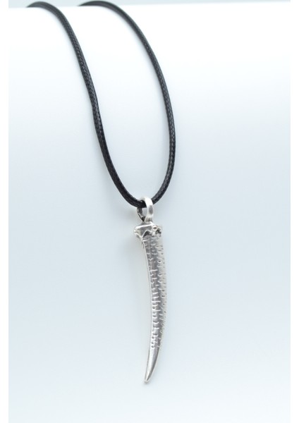 Fil Dişi Gümüş Kaplama Deri İp Kolye