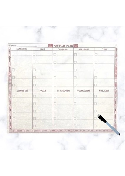 Şeffaf Kendiliğinden Yapışkanlı Kalemli Haftalık Planlayıcı 40CM-50CM (5148)