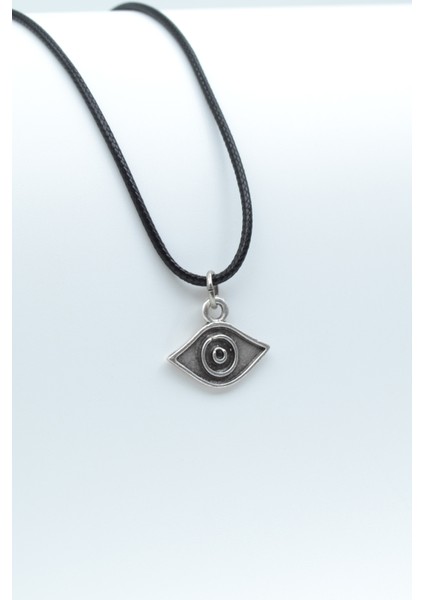 Minimal Göz Gümüş Kaplama Deri İp Kolye