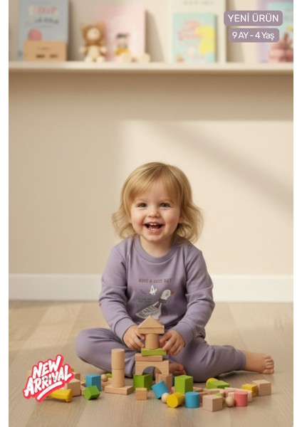 Unisex Bebek & Çocuk Eşofman Takımı Pamuklu Esnek Kumaş Sevimli Kaz Baskılı Lila 2'li Alt Üst Takım fırsatları