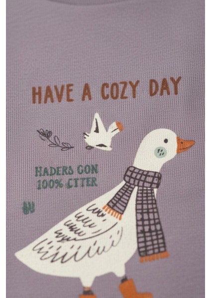 Unisex Bebek & Çocuk Eşofman Takımı Pamuklu Esnek Kumaş Sevimli Kaz Baskılı Lila 2'li Alt Üst Takım indirimleri