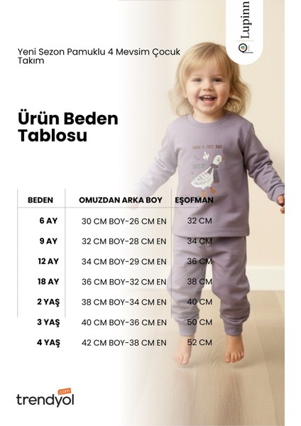 Unisex Bebek & Çocuk Eşofman Takımı Pamuklu Esnek Kumaş Sevimli Kaz Baskılı Lila 2'li Alt Üst Takım