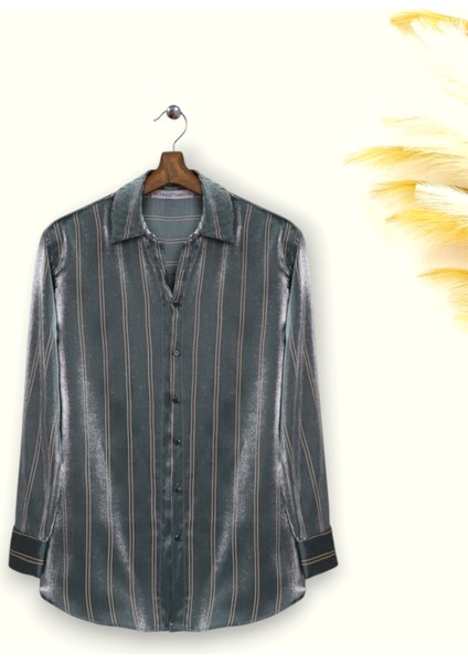 Alpaco Çizgili Janjanlı Gömlek -Haki -Collectıon