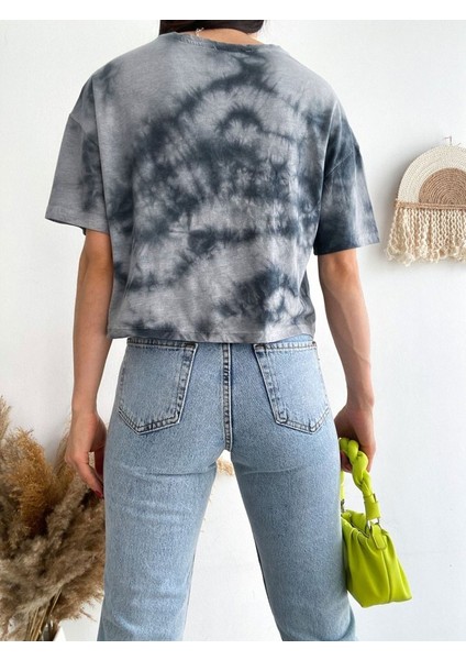 Alpaco Motosiklet Baskılı Yıkamalı Crop Tişort -Gri -Collectıon modelleri