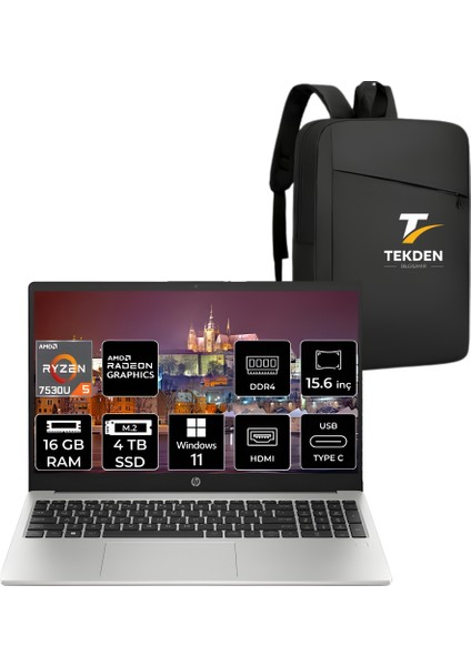 255 G10 Amd Ryzen 5 7530U 16GB 4tb SSD 15.6'' Fhd W11H Taşınabilir Bilgisayar 8A547EA &tekdençanta