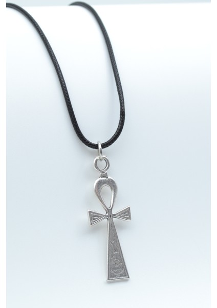 Ankh Anahtarı - Nil'in Anahtarı Gümüş Kaplama Deri İp Kolye