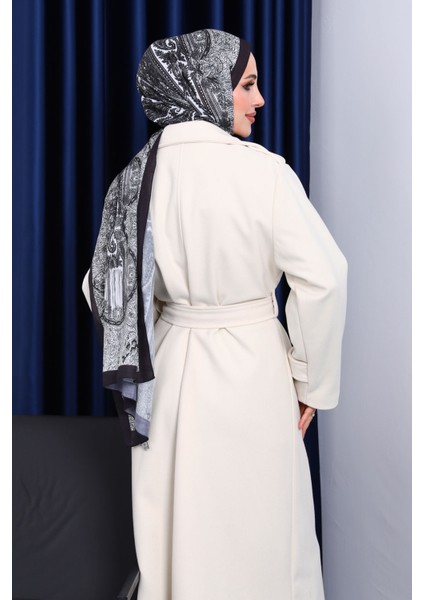 Krem Kruvaze Yaka Kuşaklı Kaşe Kaban fırsatları