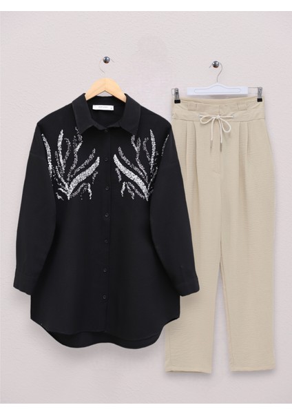 Alpaco Önü Pul Payetli Uzun Gömlek -Siyah -Collectıon fiyatları