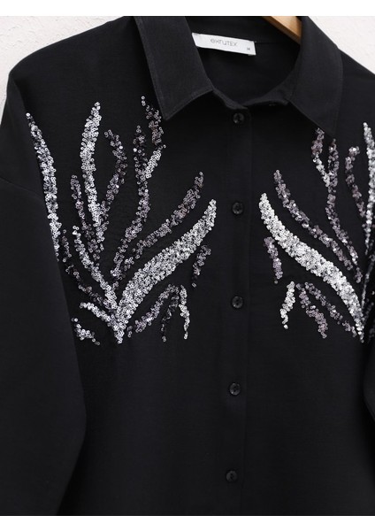 Alpaco Önü Pul Payetli Uzun Gömlek -Siyah -Collectıon modelleri