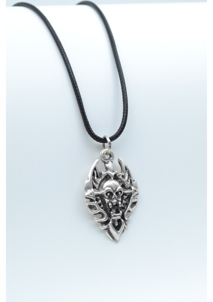 Diablo - Şeytan - Kalkan Gümüş Kaplama Deri Ip Kolye