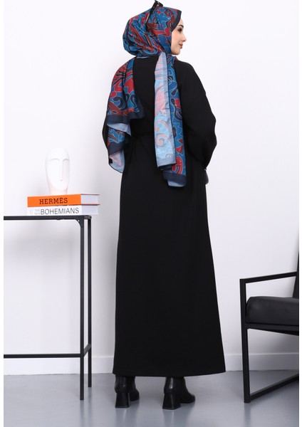 Siyah Önü Dikişli Oversize Dokulu Uzun Elbise modelleri