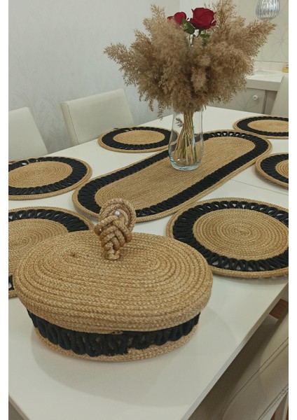 6’lı Supla 1 Runner 1 Kapaklı Örgü Ekmek Sepeti Seti Bej Krem Desenli Sunumluk fiyatları