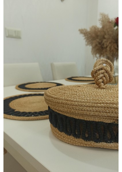 6’lı Supla 1 Runner 1 Kapaklı Örgü Ekmek Sepeti Seti Bej Krem Desenli Sunumluk modelleri