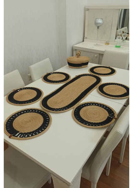 6’lı Supla 1 Runner 1 Kapaklı Örgü Ekmek Sepeti Seti Bej Krem Desenli Sunumluk fırsatları