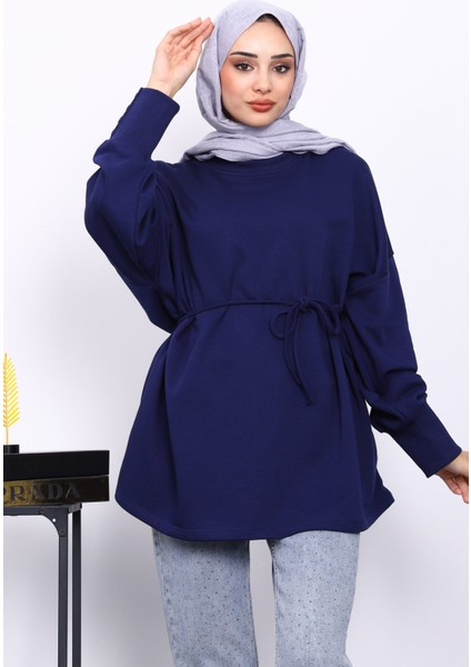 Lacivert Düğme Detaylı Oversize Sweatshirt