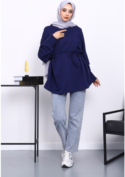 Lacivert Düğme Detaylı Oversize Sweatshirt fiyatları