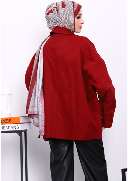 Bordo Düğmeli Oversize Kanvas Ceket fırsatları