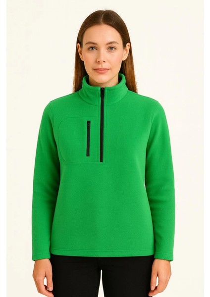 Polar Kazak - Dik Yaka, Yarım Fermuarlı, Fermuarlı Göğüs Cepli, Siyah Biyeli, Kışlık Rahat Regular Fit Günlük Model - Yeşil modelleri