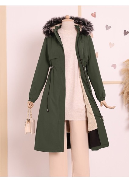 Alpaco Çıkma Kapşonlu Tünel Bağcıklı Bondit Kaban -Haki -Collectıon