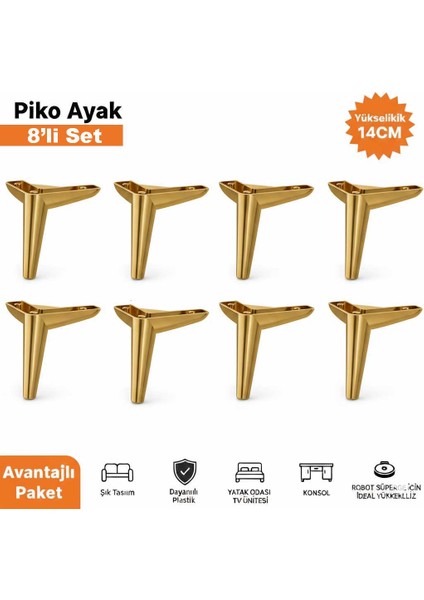 Piko 14 cm (8 Adet) Koltuk Baza Dolap Tv Ünitesi Yatak Odası Konsol Çocuk ve Genç Odası Ayağı