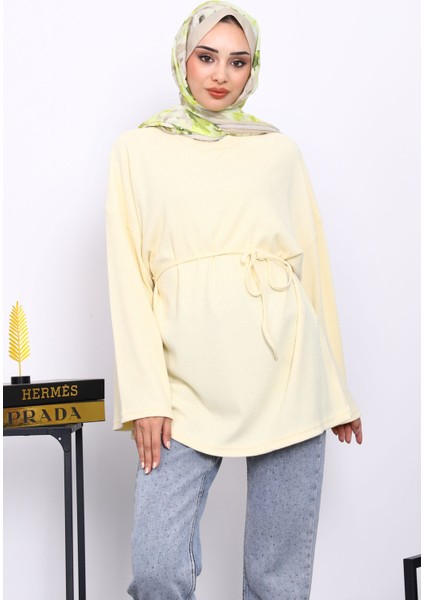 Sarı Bisiklet Yaka Bel Kuşaklı Tunik