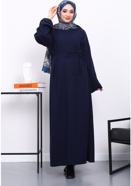 Lacivert Önü Dikişli Oversize Dokulu Uzun Elise