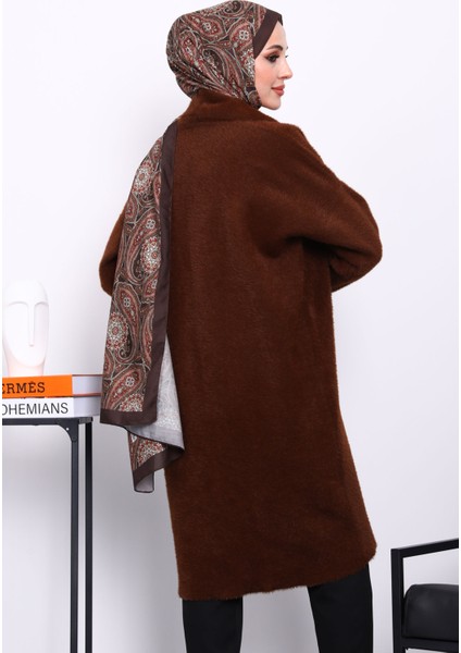 Kahverengi Tek Düğmeli Angora Yumoş Triko Hırka fırsatları