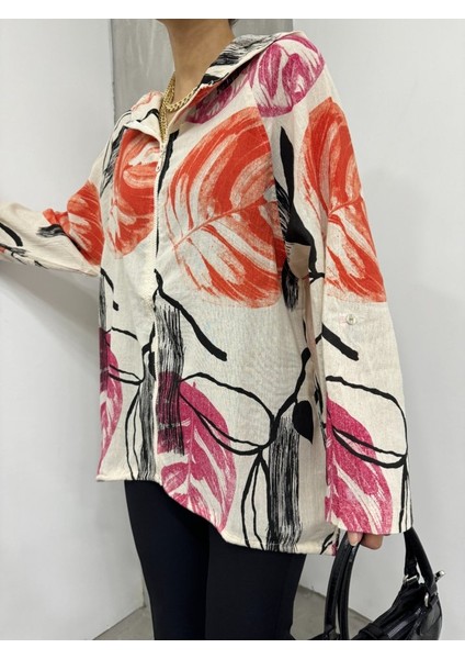 Alpaco Desenli Fermuarlı Sabit Kapşonlu Keten Ceket -Turuncu -Collectıon fiyatları