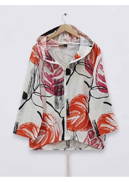 Alpaco Desenli Fermuarlı Sabit Kapşonlu Keten Ceket -Turuncu -Collectıon fırsatları