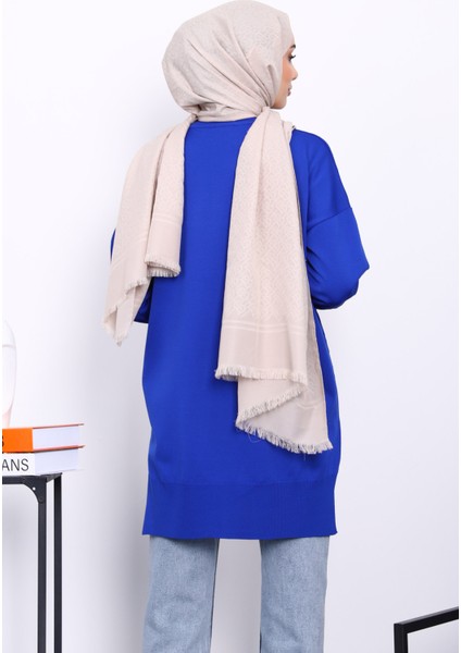 Saks Mavi Kazayağı Desenli Soğuk İplik Triko Tunik fırsatları