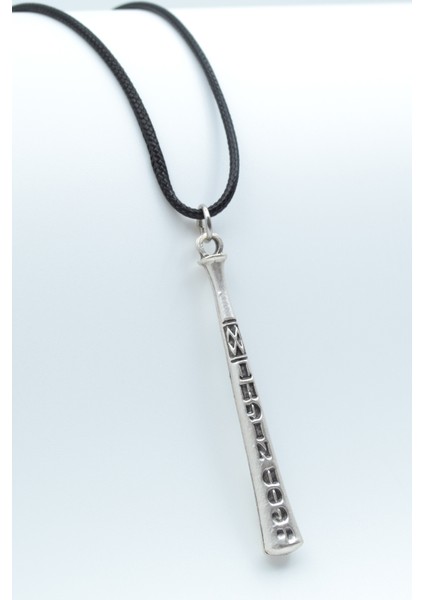 Beyzbol Sopası Gümüş Kaplama Deri Ip Kolye