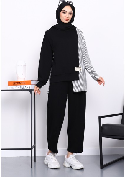 Siyah Garnili Tunik Pantolonlu Çizgili Takım fiyatları