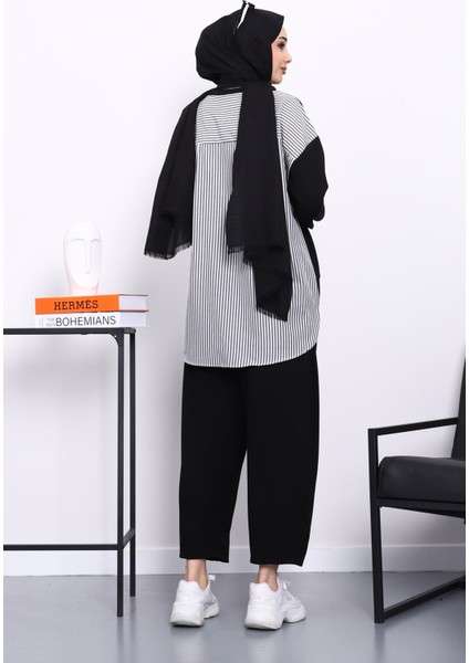 Siyah Garnili Tunik Pantolonlu Çizgili Takım fırsatları