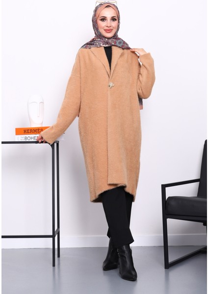 Bisküvi Tek Düğmeli Angora Yumoş Triko Hırka