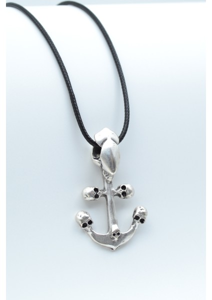 Kuru Kafa Deniz Çapa Gümüş Kaplama Deri Ip Kolye