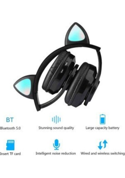 Bluetooth Kulaküstü Kedili Işıklı Sevimli Kulaklık Kulaküstü Kablosuz Blutut Kulaklık modelleri